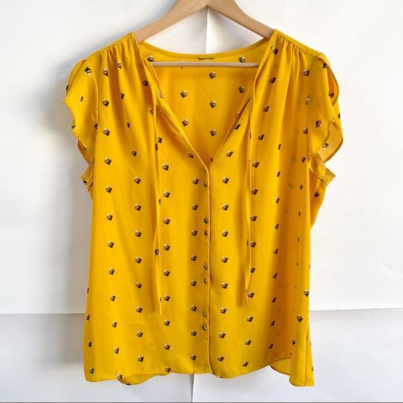 Mustard‎ Yellow Geo Print Short Sleeve Top - Picture 1 of 4